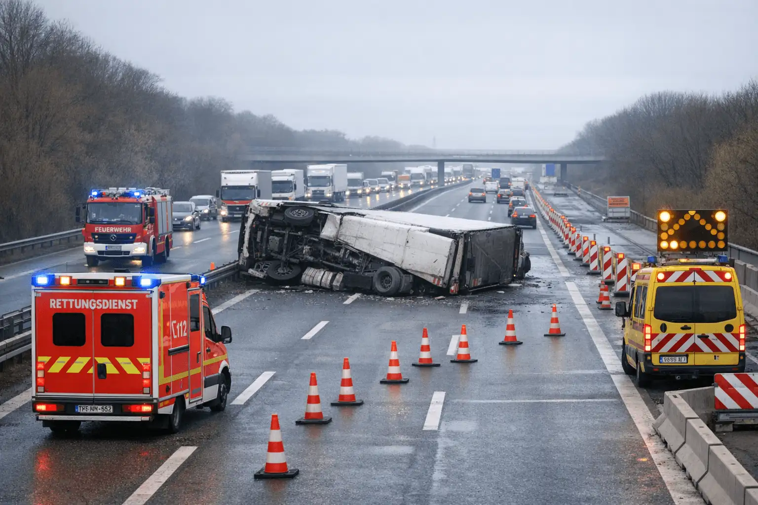 Lkw-Unfall legt A2 bei Lehrte lahm